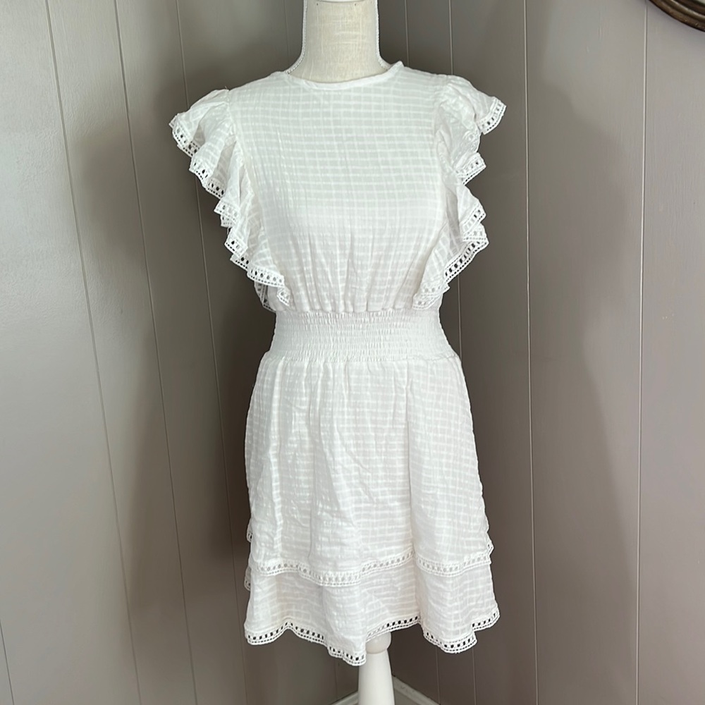 White Ruffled Sleeve Dress